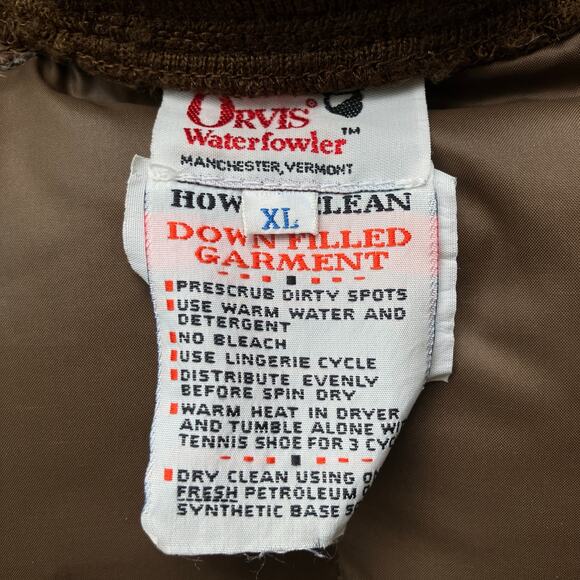 VTG Orvis Waterfowler Puffer Jacket XL Brown Goose Down Filled Hunting Outdoor - Picture 10 of 12